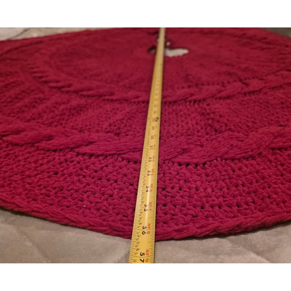 Bee & Willow Deep Red Woven Knit Crochet Christmas Tree Skirt XL 56" GrannyCore - Picture 8 of 8